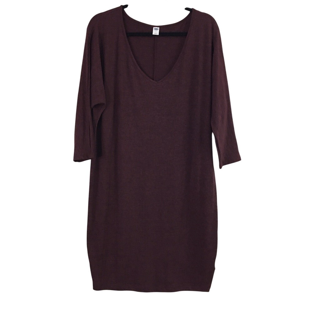Old Navy Stretch Dress Medium Knee Length Marled Burgundy Red 3/4 Sleeve Casual